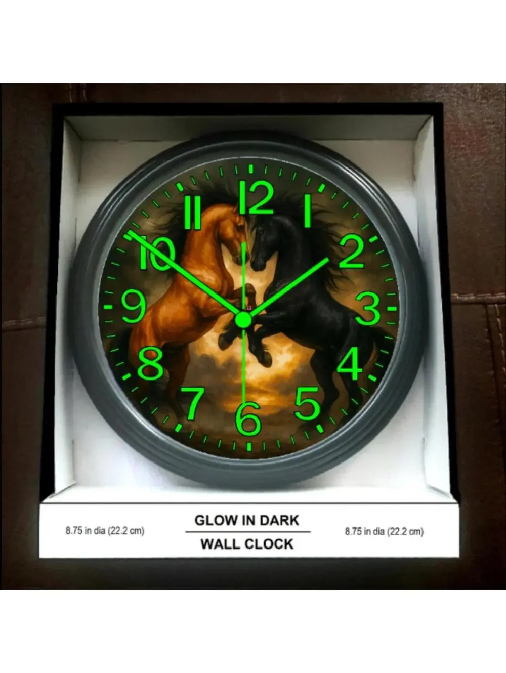 Horse's Horse Black Stallion Glow In The Dark Wall Clock New!